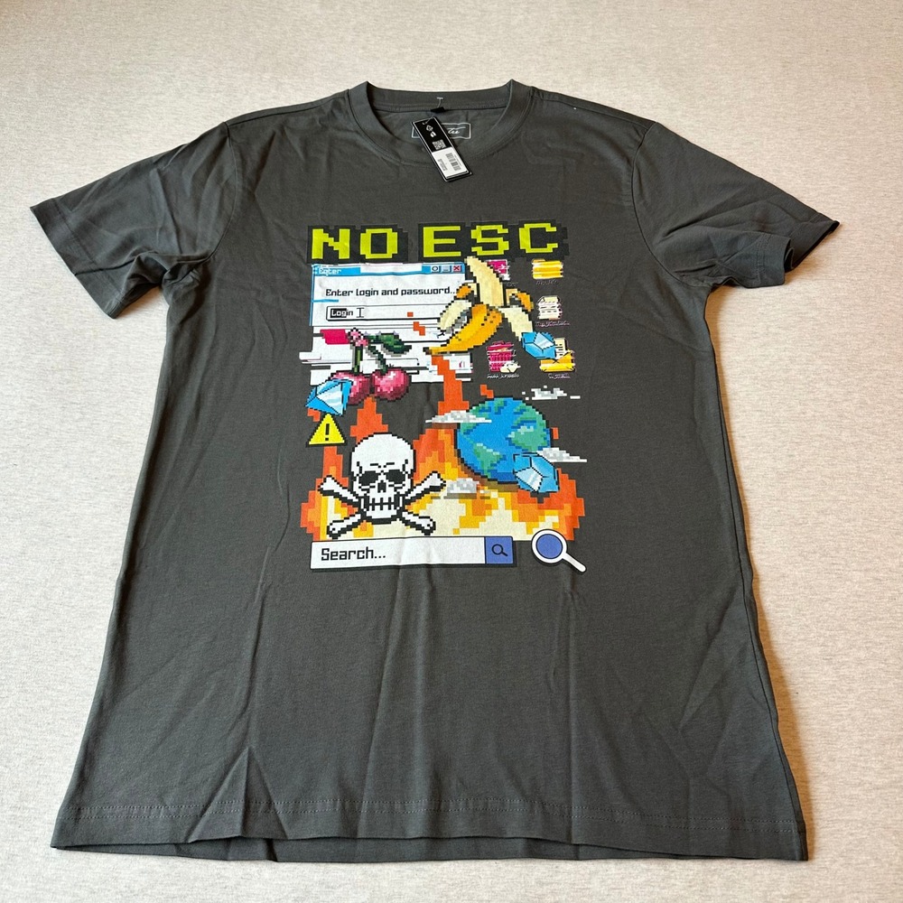 Mister Tee Mens No Esc Pixel Art Graphic T-Shirt Charcoal Gray Size L NEW